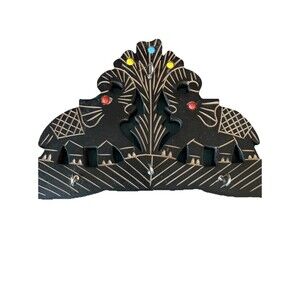 Handcrafted Wooden Key Chains Hanger Elephants 6 Metal Hooks Brown Black Color